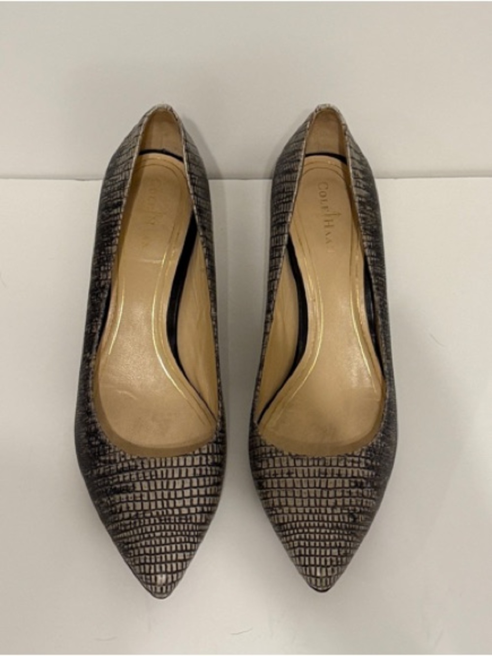 Cole Haan Black Textured Pointed-Toe Stiletto Heels